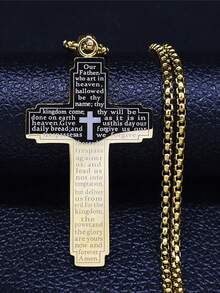 قلادة صليب مسيحي وكتاب مقدس للنساء من الفولاذ المقاوم للصدأ باللون الذهبي، سلسلة أبونا للرجال - قلادة - مشاهدة 7