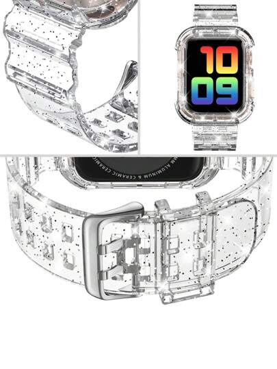 二合一闪亮水晶透明表带，带保护壳，兼容 表带 38/40/41/42/44/45/46mm，果冻运动保护替换腕带，兼容 表带，兼容 11/10/9/8/7/6/5/4/3/2/1/SE 男女款
