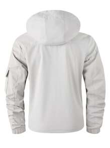 LEDUNTINO [Primavera/Verano] Chaqueta casual con cremallera para hombre, estilo deportivo, unicolor, estampado de eslogan, bolsillo cargo, regalo ideal para esposo o novio, chaqueta cortavientos ligera para hombre con capucha desmontable, diseño de múltiples bolsillos, estampado de letras, camiseta de primavera otoño - Blanco - Ver 2