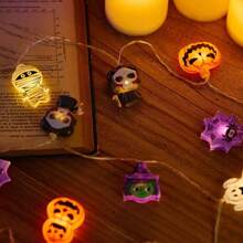 1 pièce 10/20/40 LED Guirlandes lumineuses de décoration d'Halloween - Citrouille, Fantôme, Araignée, Momie, Décoration de vacances et de maison, Décoration d'Halloween, Décoration de chambre, Décoration de jardin d'Halloween pour cadeau, Décoration de fête des fées, Décoration de festival