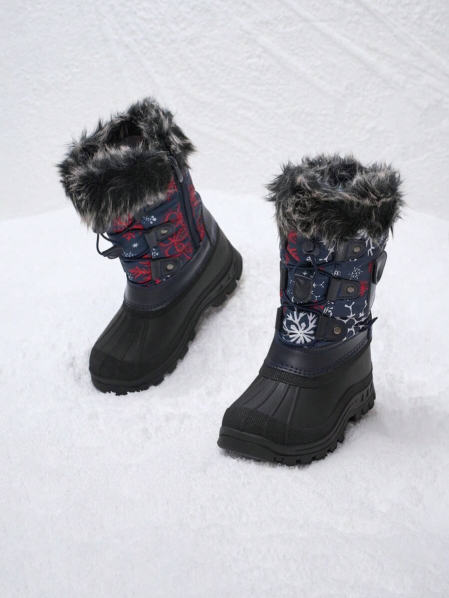 Boys Girls Snow Boots Mid Calf Boots Insulated Waterproof Side Zipper For Christams Gifts - 薄荷藍 - 查看 1