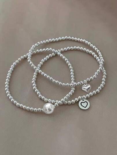 3 Stücke/Set Vintage Perlen Armbänder für Damen, elegant modischer Charme Schmuck