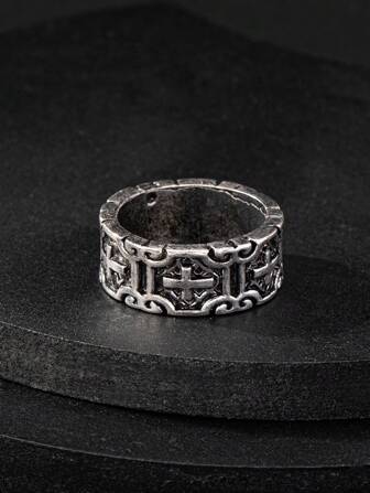 1pc Vintage Gothic Style Cross Ring Men Accessory