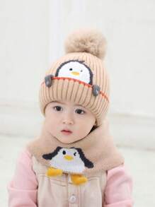 2pcs Little Penguin yellow children's hat scarf set,Baby thick knit hat warm baby knit hat autumn and winter - Multicolor - View 15