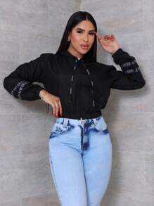 Women's Neon Windbreaker Jacket Coat Tactel Hat Promotion - Black - View 4
