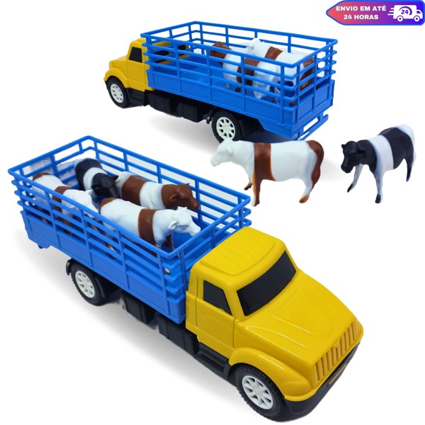 Caminhao De Brinquedo Mini Boiadeiro Diversão 4 Bois Animais Fazendinha