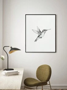 1 pieza Obra de arte de pared con dibujo de colibrí, arte de pájaro en blanco y negro con alas, decoración primaveral para el hogar, dibujo de colibrí sin marco - Multicolor - Ver 4
