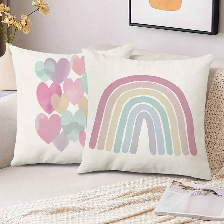 4PCS /2PCS Vintage Rainbow Sun Heart Throw Pillowcases Vibrant