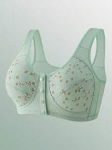 3pcs/Pack Front Closure Soft  Middle-Aged & Elderly Plus Size Non-Wired Breathable Bras For Women
