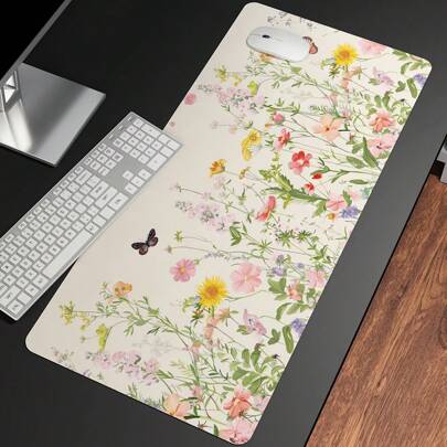 Floral Mouse Pad, Non-Slip Rubber Base And Comfortable Colorful Flowers Green Plants Pattern Cloth Mouse Mat, Cute Mouse Pad For Women, Big Mousepad For Computer, Laptop, Office, Home