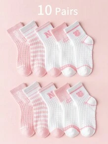 5雙女孩條紋圖案透氣時尚中筒襪適用於日常生活 - 彩色 - 查看 14