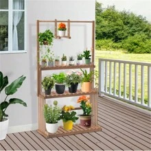 3 Tiers Wood Plant Stand Hanging Shelf Garden Living Room Flower Pots Tall Planter Display Rack Storage Stand For Multiple Plants Balcony - Coffee Brown - View 3