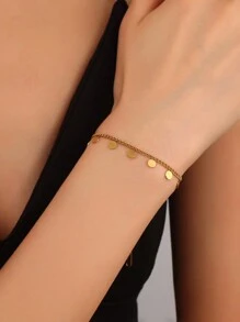 1pc Stainless Steel Round Tassel Pendant Bracelet For Women Fashion Gold Color Chain Bracelets Jewelry