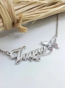 7 Styles Custom Butterfly Heart Flower Ribbon Necklace Women Customized Name Stainless Steel Necklace Fashion Personalized Golden Charm Jewelry Wedding Vacation Prom Accessories Gifts For Her - Gold - View 5