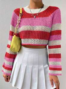 Jersey corto de color combinado de manga raglán de punto de malla