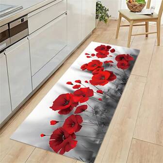 1pc Rectangular Kitchen Rug - Non-Slip Waterproof Kitchen Mat, Large Crystal Velvet Kitchen Carpet, Doorway/Hallway Entrance Mat