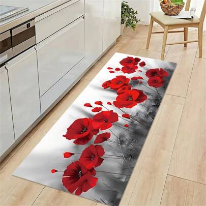 1pc Rectangular Kitchen Rug - Non-Slip Waterproof Kitchen Mat, Large Crystal Velvet Kitchen Carpet, Doorway/Hallway Entrance Mat