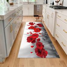 1pc Rectangular Kitchen Rug - Non-Slip Waterproof Kitchen Mat, Large Crystal Velvet Kitchen Carpet, Doorway/Hallway Entrance Mat