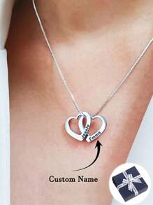 Personalized Stainless Steel Custom Name Necklace For Women Multiple Heart Pendant Necklace Charm Customized Engraved 1-8 Pcs Names Choker Family Names Jewelry Holiday Ornament Gifts For Her Valentines - Silver - View 2