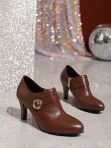 Women's High Heel Ankle Boots, Pointed Toe, Side Zipper, Soft Leather, Brown, For Spring Autumn - Brown - View 6