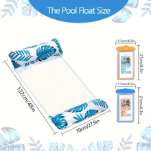 2pcs Inflatable Palm Leaf Print Floating Water Hammock & 2pcs Waterproof Phone Pouch, 4-In-1 Floating Air Mattress For Summer Pool Parties - Multicolor - View 3