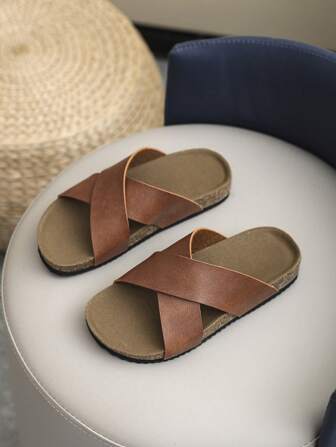 شبشب طفل مسطح من الفلين مع إبزيم، صنادل كاجوال عصرية على الطراز الكوري لارتداء في الخارج خلال الصيف