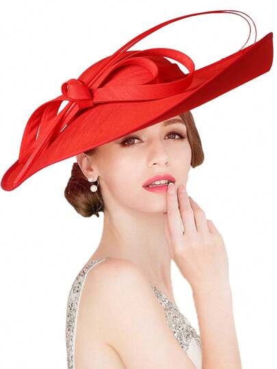 HIMESPORT Royal Ladies Sinamay Weddings Hats Fascinators Hat For Women Large Big Brim Cocktail Church Tea Party Dress Fedoras Hat With Bow