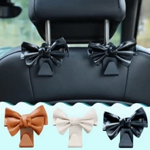 1/2pcs Stylish PU Leather Car Hooks With Bow Tie - Perfect For Seat Headrest Organization And Auto Fastener Hangers - Enhance Your Car Storage - Multicolor - View 1