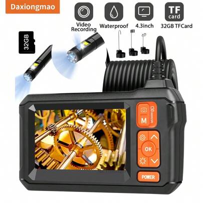 Dual Lens Borescope, 4.3" Endoscope Camera With Light, IP67 Waterproof Endoscope, 1080 HD Inspection Camera, Borescope Camera With Light, 16.5ft Endoscope Camera, Gadgets For Men
