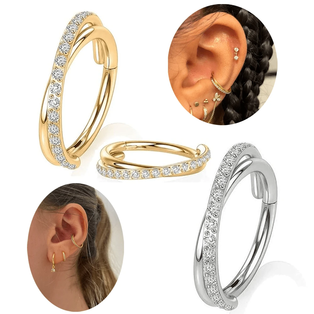 1pc 316L Stainless Steel Nose Ring Hoop 16G Conch Piercing Jewelry Clear CZ Double Helix Earring Tragus Daith Piercing Jewelry For Women - Piercing Jewelry - View 1