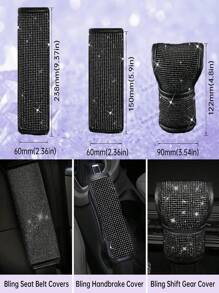 19 piezas con diseño de diamante de imitación Cubierta del volante del coche & freno de mano & cubierta de cambio de marchas Set - Negro - Ver 3
