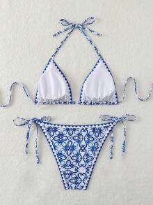 2pcs Digital Print Bikini Set, For Summer Beach Vacation - Multicolor - View 7