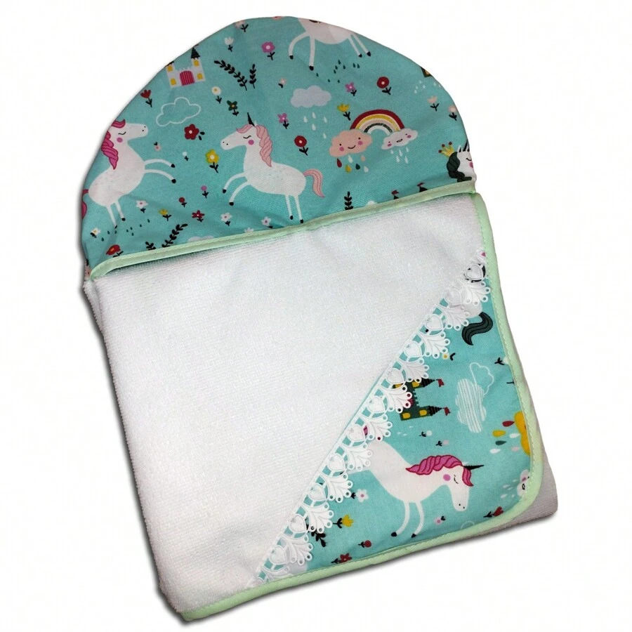 Double Sided Children's Bath Towel Lined With Diaper With Hood Printed Baby - 獨角獸 - 查看 1