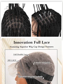 Full Lace Box Braided Wigs For Women Double Full Transparent Lace Pre Plucked With Baby Hair Knotless Synthetic Box Braids Wig - Black - View 3