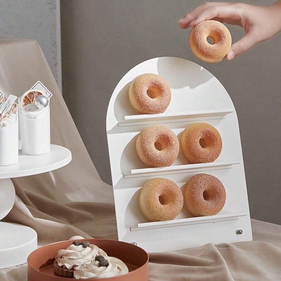 Cream Color Semi Circle Donut Display Rack - Beige - View 1