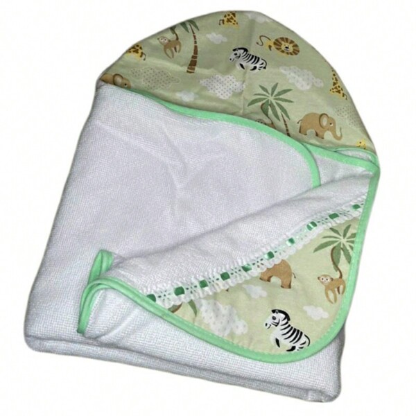 Toalha de Banho Infantil Dupla Face Forrada com Fralda com Capuz Estampado Bebê