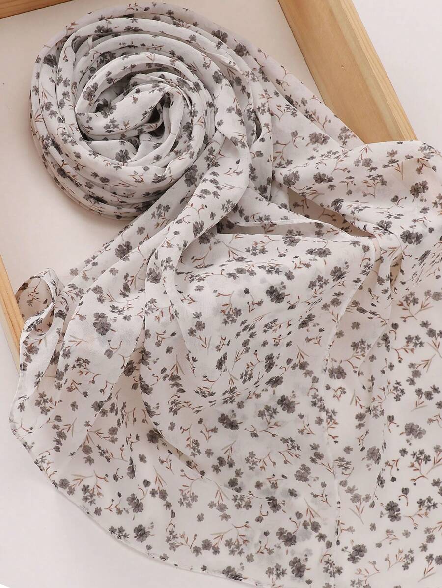 1 件女士夏季花卉印花珍珠雪纺长围巾 - 彩色 - 查看 1