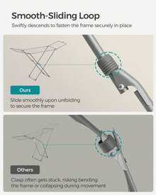 SONGMICS Clothes Airer, Foldable Clothes Drying Rack, Clothes Horse With Gullwings, Free-Standing Laundry Rack, Indoor Outdoor Use, Bed Linen Clothing - Grey - View 4