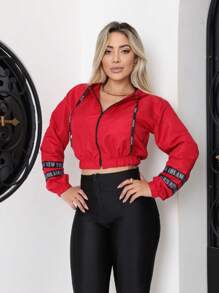 Women's Neon Windbreaker Jacket Coat Tactel Hat Promotion - Maroon - View 3