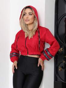 Women's Neon Windbreaker Jacket Coat Tactel Hat Promotion - Maroon - View 2
