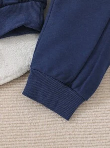 Baby Boy's Colorblock Long Sleeve Top And Pants 2pcs Outfit, Fall/Winter - Blue - View 5