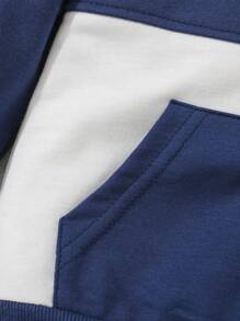 Baby Boy's Colorblock Long Sleeve Top And Pants 2pcs Outfit, Fall/Winter - Blue - View 4