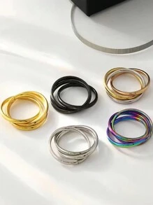 1 Stück stilvoller Tri-Color Titanstahl Paar-Ring mit dreifach ineinander greifenden Kreisen, Spinner, Anti-Angst, für Festivals, Hochzeiten und den täglichen Gebrauch, Hand-Schmuck