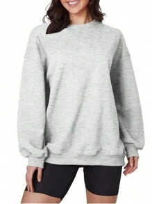 Damen lässiges Sweatshirt mit Rundhalsausschnitt, locker geschnitten, weich, Langarm Pullover