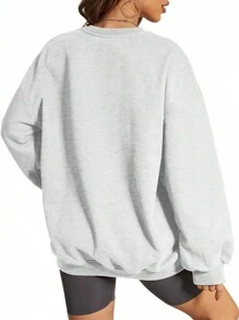 Damen lässiges Sweatshirt mit Rundhalsausschnitt, locker geschnitten, weich, Langarm Pullover