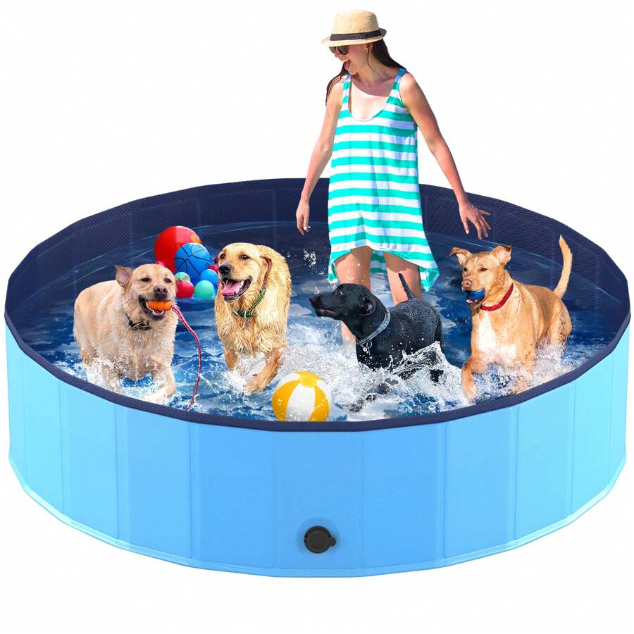 Niubya Portable Dog Pool, Foldable Pet Swimming Pool, Anti-Slip Collapsible Pet Bathtub, Hard Plastic Bath Pool For Pets Dogs And Cats - 藍色 - 查看 1