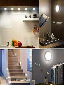 1pieza/3 piezas/6 piezas Luces con sensor de movimiento, luces LED recargables magnéticas para pegar en la pared, luz nocturna con carga USB para escaleras, pasillos, armarios, cocina, debajo de los gabinetes (250mAh)