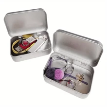 2 piezas de cajas de lata rectangulares con bisagras de metal con tapa, cajas de metal pequeñas, contenedores portátiles, kit de almacenamiento pequeño organizador del hogar para dulces, joyas y manualidades - Multicolor - Ver 11