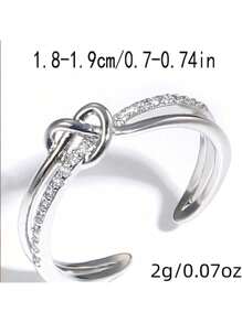 1 chiếc nhẫn hở bằng đá Rhinestone màu đồng và bạc thắt nút tinh tế, thích hợp cho trang phục hàng ngày, tiệc tùng và tụ tập - Bạc - Xem 6