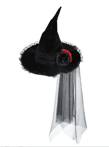 1 chiếc mũ hoa hồng Polyester (polyester) mới cho Halloween, mũ Baroque, mũ lưới hoa giả nữ hoàng Gothic, phụ kiện trang phục, đạo cụ, mũ tiệc theo chủ đề, mũ phù thủy, mũ phù thủy quanh năm - màu đen - Xem 2